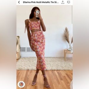 Lulus Pink Multi Metallic Tie Two piece midi dress